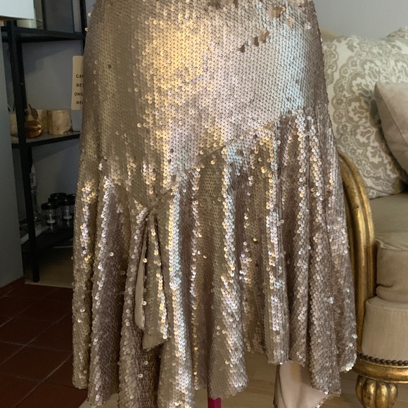 NWT Joyfolie Mia Joy Carol Skirt Sequin Matte Gold Knee Length Bohemian Glam - Picture 2 of 6